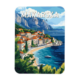 Magnet Flexible Makarska Croatie Illustration Voyage Art Vintage
