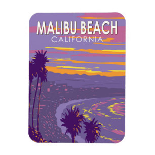 Magnet Flexible Malibu Beach California Travel Art Vintage