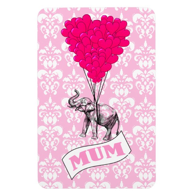 Magnet Flexible Maman avec un éléphant rose (Vertical)