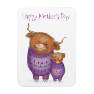 Magnet Flexible Maman mignonne et bébé Vache des Highlands aimant