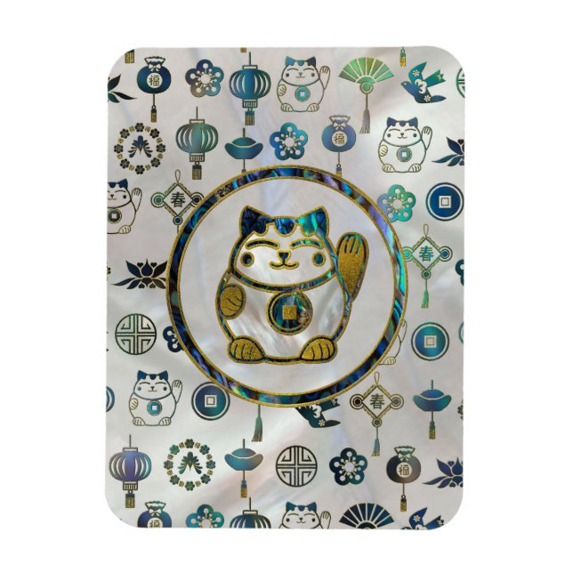 Magnet Flexible Maneki Neko Chat Lucky sur perle et ormeau (Vertical)