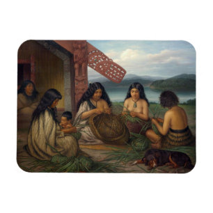 Magnet Flexible Maoris tressant des paniers de lin, par G.