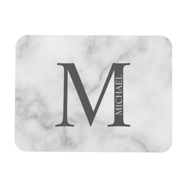 Magnet Flexible Marbre blanc Monogramme personnalisé et nom (Horizontal)