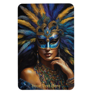 Magnet Flexible Mardi Gras Mask Plumes perles Texte Personnalisé L