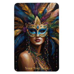 Magnet Flexible Mardi Gras Mask Plumes perles Texte personnalisé m