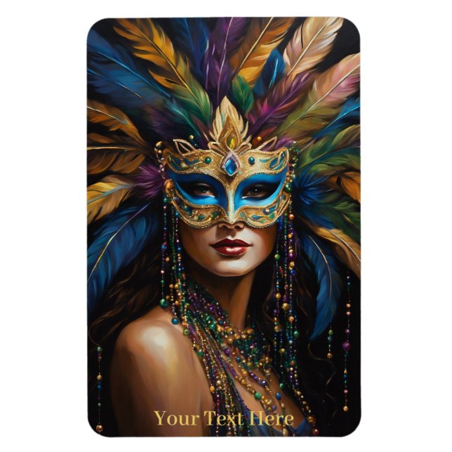 Magnet Flexible Mardi Gras Mask Plumes perles Texte personnalisé m (Vertical)