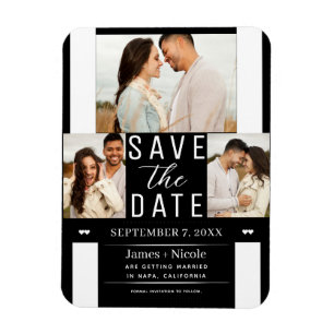 Magnet Flexible Mariage 3 Photos Noir Blanc Moderne Save the Date 