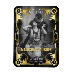 Magnet Flexible Mariage Art Déco Enregistrer la date Gold & Black