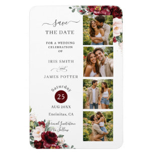 Magnet Flexible Mariage avec stand photo floral Burgundy Blush