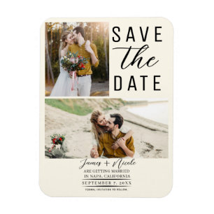 Magnet Flexible Mariage Blanc Moderne 2 Photos Enregistrer la Date