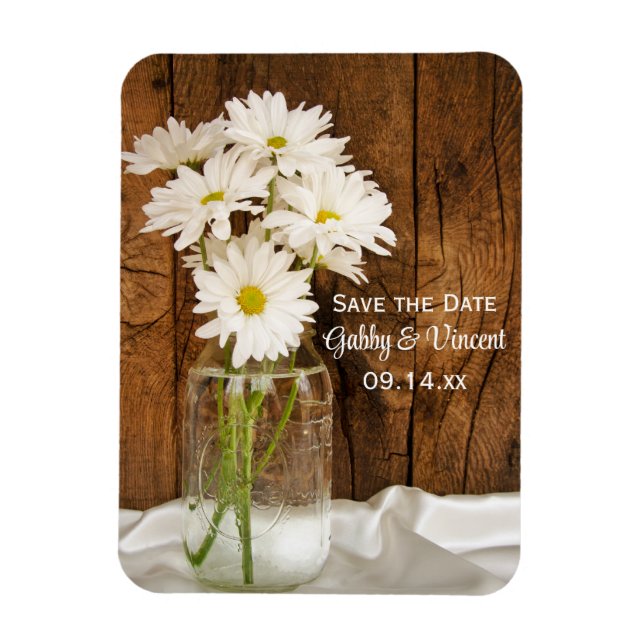 Magnet Flexible Mariage campagnard Mason Jar Daisies Enregistrer l (Vertical)