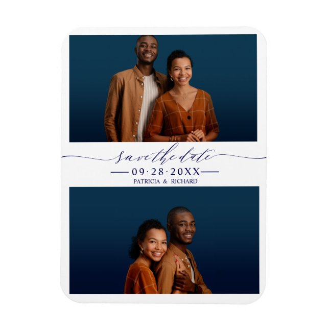Magnet Flexible Mariage Chic Simple Enregistrer La Date 2 Photo Co (Vertical)