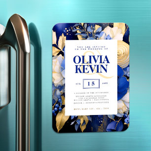 Magnet Flexible Mariage d'aquarelle florale élégant bleu marine et