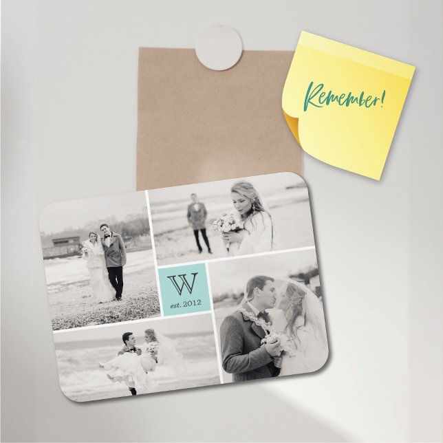 Magnet Flexible Mariage de bloc moderne Monogramme Photo Collage M (Modern Block Wedding Monogram 4 Photo Collage Flexible Magnet @ fat_fa_tin)