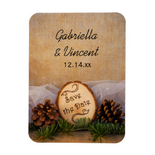 Magnet Flexible Mariage de bois de pins rustiques Sauvez la date