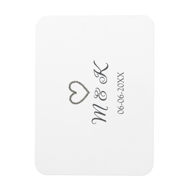 Magnet Flexible Mariage de coeur d'argent lettre de nom de couple  (Vertical)