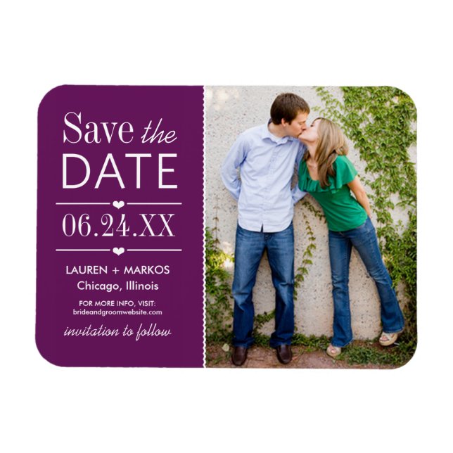 Magnet Flexible Mariage de Coeurs violets modernes Photo Enregistr (Horizontal)
