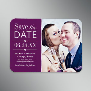 Magnet Flexible Mariage de Coeurs violets modernes Photo Enregistr