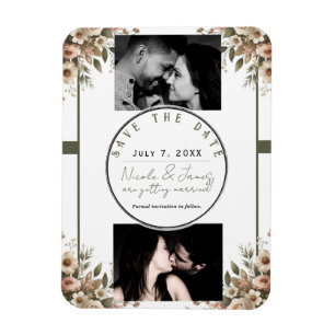 Magnet Flexible Mariage de coin floral élégant vert olive et blanc