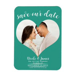 Magnet Flexible Mariage de photo turquoise coeur Enregistrer la da