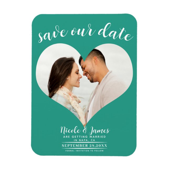Magnet Flexible Mariage de photo turquoise coeur Enregistrer la da (Vertical)