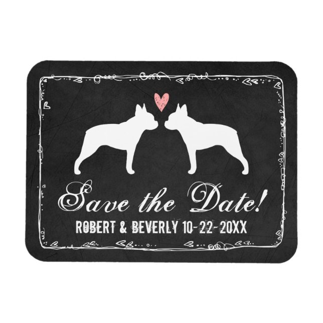 Magnet Flexible Mariage de Terrier de Boston Enregistrez la Date (Horizontal)
