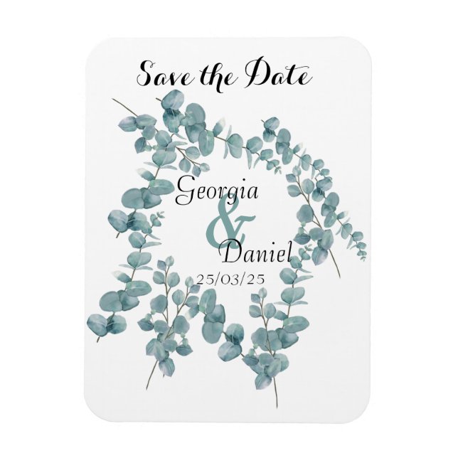 Magnet Flexible Mariage d'Eucalyptus botanique Enregistrer la date (Vertical)