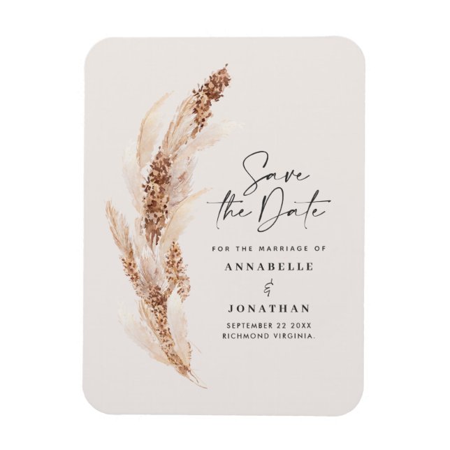 Magnet Flexible Mariage d'herbe Pampas moderne enregistrer la date (Vertical)