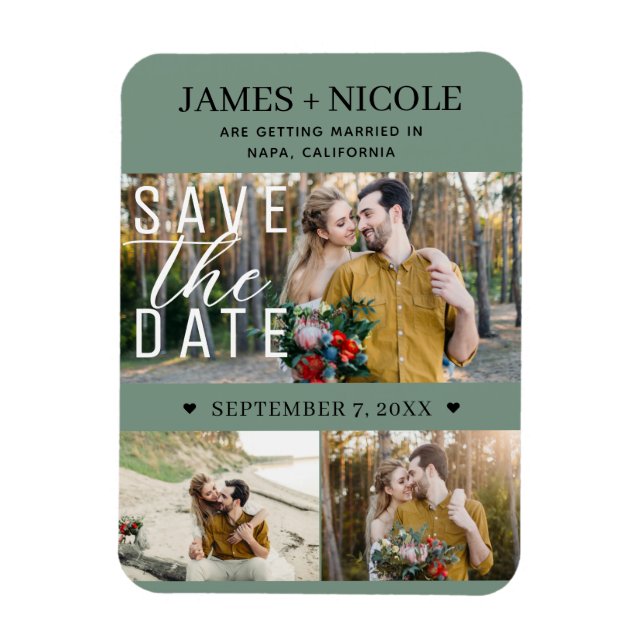 Magnet Flexible Mariage Économiser La Date Moderne Rustique Vert 3 (Vertical)
