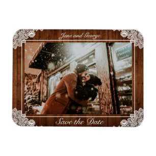 Magnet Flexible Mariage en bois rustique et dentelle blanche