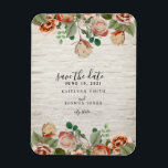 Magnet Flexible Mariage en brique blanche florale Enregistrer la d<br><div class="desc">Un mariage sauvez l'aimant date avec une image de fleurs et de verdure sur le dessus et le dessous sur un arrière - plan en brique blanche.</div>