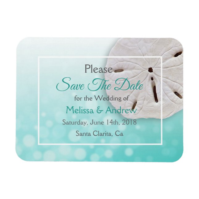 Magnet Flexible Mariage en dollars de sable turquoise Enregistrer  (Horizontal)