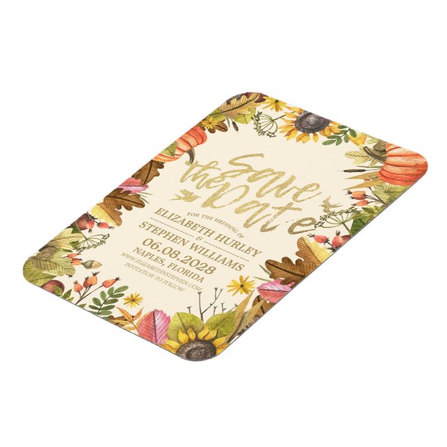 Magnet Flexible Mariage Enregistrer La Date Automne Automne Feuill (Côté Gauche)