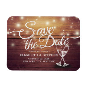 Magnet Flexible Mariage Enregistrer La Date Champagne Verres Bois 