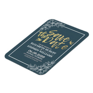 Magnet Flexible Mariage Enregistrer La Date Chic Blue Gold Script