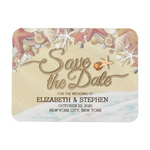 Magnet Flexible Mariage Enregistrer La Date Été Sandy Beach Starfi