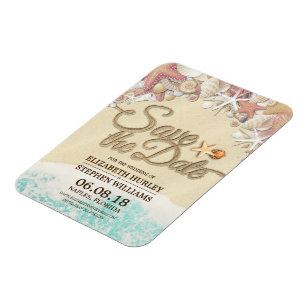 Magnet Flexible Mariage Enregistrer La Date Été Sandy Beach Starfi
