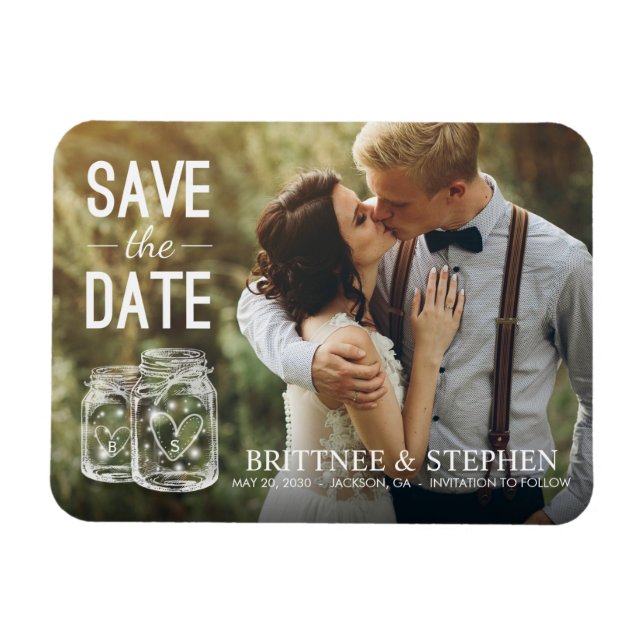 Magnet Flexible Mariage Enregistrer La Date Mason Jar Light Photo  (Horizontal)