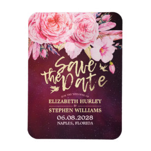 Magnet Flexible Mariage Enregistrer La Date Plumes Florales Burgun