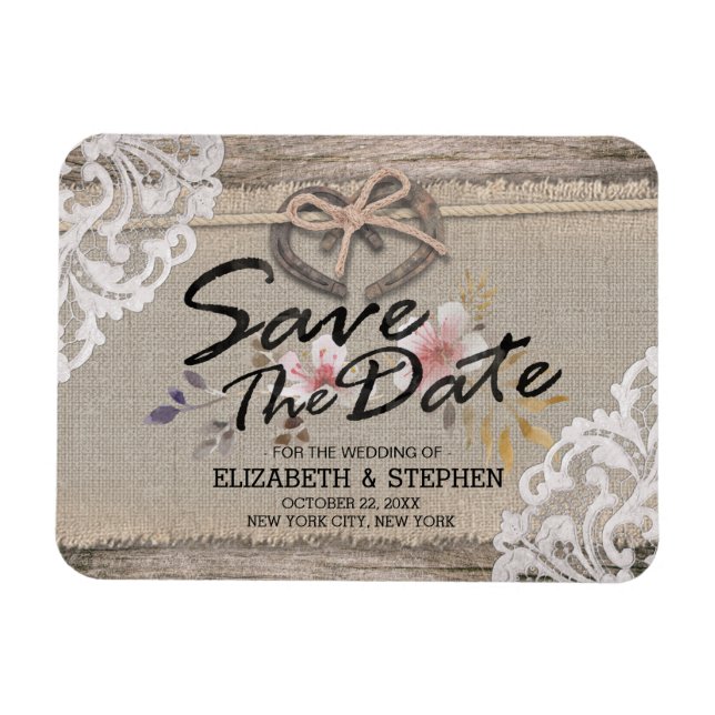 Magnet Flexible Mariage Enregistrer La Date Rustique Horseshoe Bur (Horizontal)