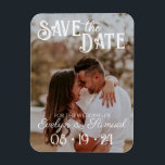 Magnet Flexible Mariage Enregistrer les cartes de dates avec une p<br><div class="desc">Police exceptionnelle et unique avec texte blanc sur la photo enregistrer les cartes de date.</div>