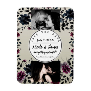 Magnet Flexible Mariage Fleur Bleu Minuit Bourgogne Amande