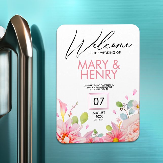 Magnet Flexible Mariage floral élégant rose simple enregistrer la  (Créateur téléchargé)