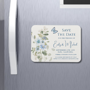 Magnet Flexible Mariage floral romantique bleu Dusty