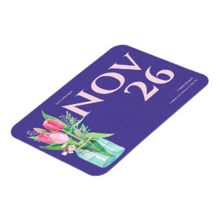 Magnet Flexible Mariage floral violet et blanc Enregistrer la date
