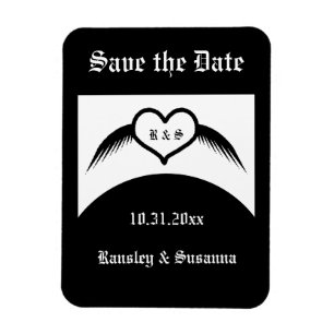 Magnet Flexible Mariage Gothique Aile de Cœur Monogramme Personnal
