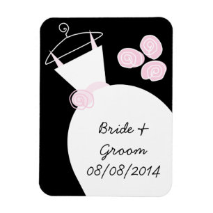 Magnet Flexible Mariage Gown rose 'Noms et Date' noir