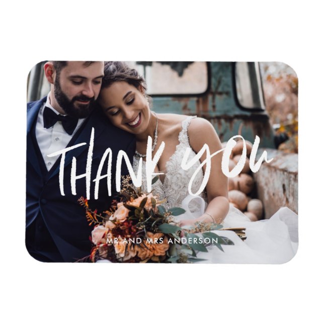 Magnet Flexible Mariage Merci photo moderne en blanc (Horizontal)