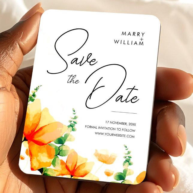 Magnet Flexible Mariage moderne et élégant orange enregistrer la d (Orange Elegant Modern Save the Date Wedding Magnet, Wedding Favor Magnet)