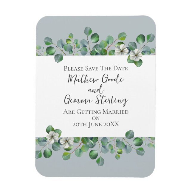 Magnet Flexible ~Mariage Moderne Eucalyptus Enregistrer La Date (Vertical)